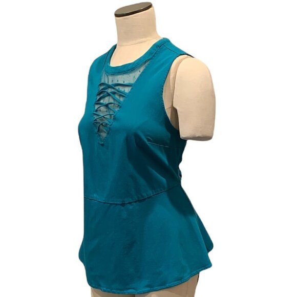 Torrid Peplum Top Stretch Sleeveless Round Neck & Mesh V-Neck Sz 0 Teal 210E - Picture 2 of 6